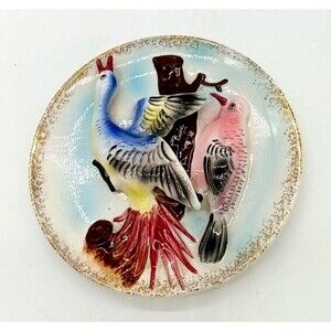 Vintage 1940s Decorative 3D Birds 7" Wall Hanging Plate Japan